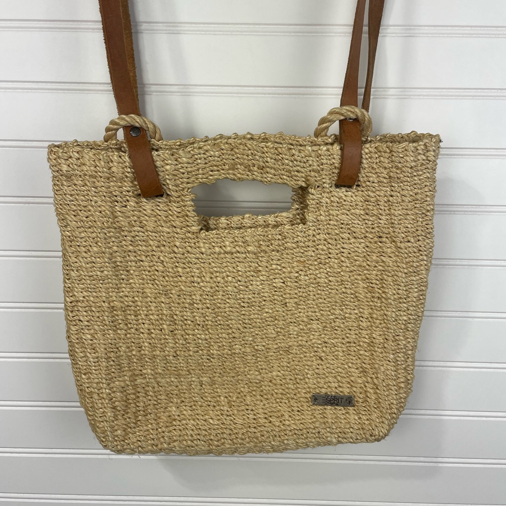 Espirt Vintage Tan Woven Straw Backpack Purse Guc